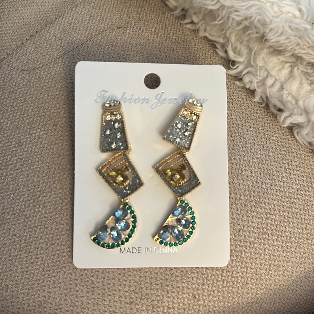 Tequila salt lime sparkly dangle earrings never worn